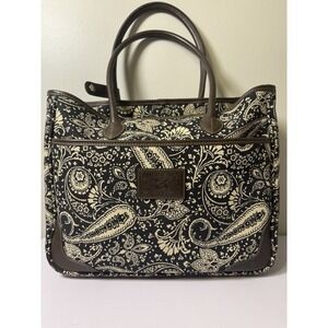 American Living Canvas Tote Brown Paisley 18x13 Luggage Sleeve Zipper Pockets